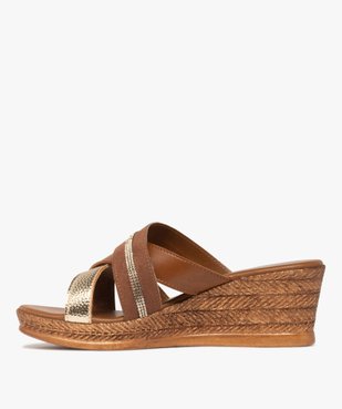 Mules femme à talon compensé et brides croisées contrastantes avec strass et effet métallisé vue3 - GEMO(URBAIN) - GEMO