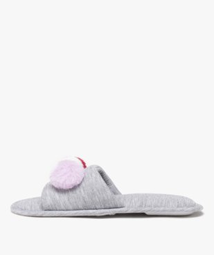 Chaussons femme mules en jersey uni avec pompons fantaisie vue3 - GEMO 4G FEMME - GEMO
