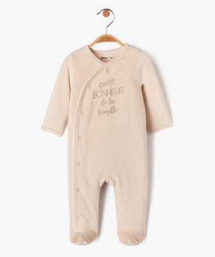 Pyjama bébé en velours avec message ouverture devant vue1 - GEMO(BB COUCHE) - GEMO