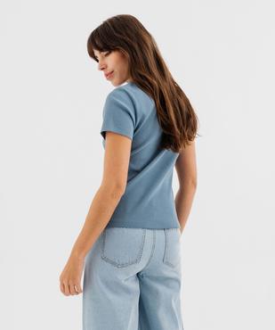 Tee-shirt manches courtes et col rond en maille côtelée femme vue3 - GEMO 4G FEMME - GEMO