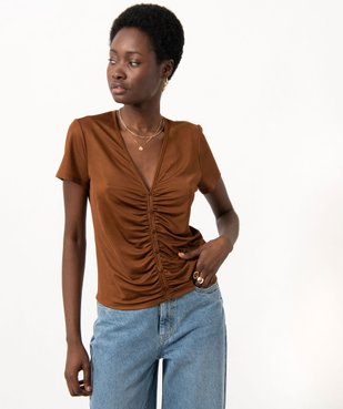 Tee-shirt à manches courtes froncé sur l’avant femme vue5 - GEMO(FEMME PAP) - GEMO