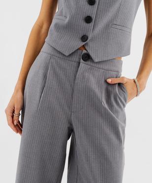 Pantalon large à taille haute et fines rayures brillantes femme vue2 - GEMO(FEMME PAP) - GEMO