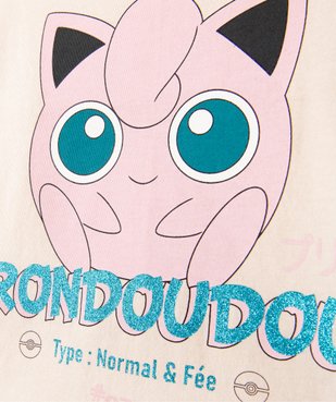 Tee-shirt fille avec motif Rondoudou et inscription pailletée - Pokemon vue2 - POKEMON - GEMO