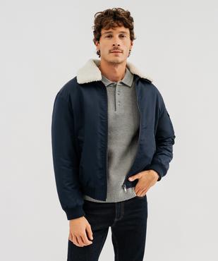Blouson aviateur en matière déperlante avec col sherpa amovible homme vue2 - GEMO (HOMME) - GEMO