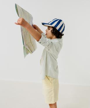 Chemise manches longues en mélange coton-lin rayé garçon vue1 - GEMO (ENFANT) - GEMO