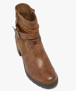 Boots femme zippées à talon carré et semelle crantée col plissé vue5 - EMILIA ROSA - GEMO