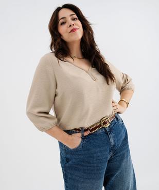 Blouse manches 3/4 en maille fluide et col V femme grande taille vue1 - GEMO (G TAILLE) - GEMO