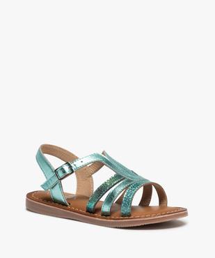 Sandales fille à talon plat et brides brillantes en cuir vue2 - GEMO (ENFANT) - GEMO