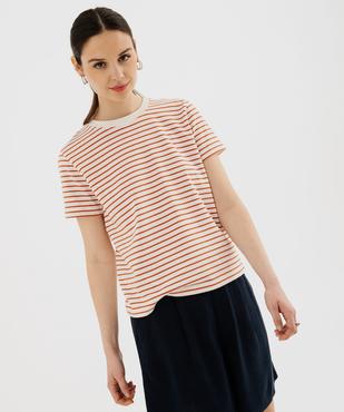 Tee-shirt manches courtes et col rond rayé en coton résistant femme vue1 - GEMO(FEMME PAP) - GEMO