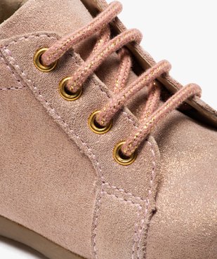 Chaussures premiers pas bébé fille en cuir suédé pailleté et à lacets  vue6 - GEMO(BEBE DEBT) - GEMO