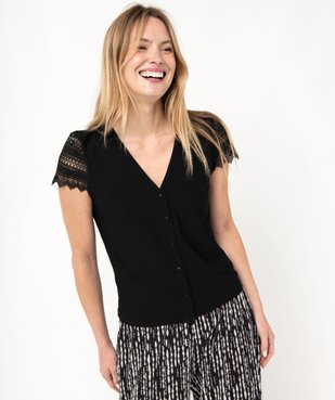 Tee-shirt boutonné à manches courtes en dentelle femme vue1 - GEMO(FEMME PAP) - GEMO