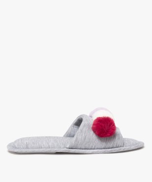 Chaussons femme mules en jersey uni avec pompons fantaisie vue1 - GEMO 4G FEMME - GEMO