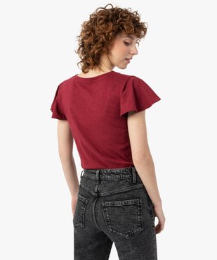 Tee-shirt femme à manches volantées avec message vue3 - GEMO(FEMME PAP) - GEMO