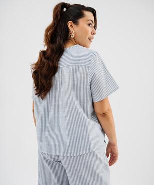 Blouse manches courtes en toile de coton rayé femme grande taille vue3 - GEMO (G TAILLE) - GEMO