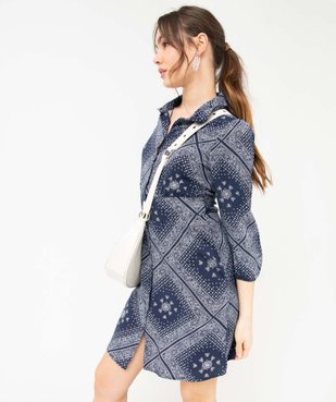Robe femme imprimée à manches longues et col chemise vue1 - GEMO(FEMME PAP) - GEMO