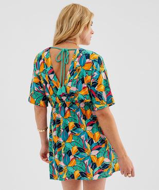 Robe de plage courte en viscose à encolure V et découpes côtés femme vue5 - GEMO 4G FEMME - GEMO