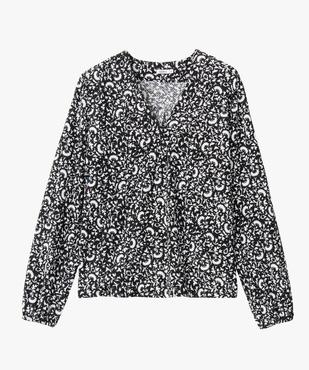 Tee-shirt à manches longues et col V en maille texturée femme vue4 - GEMO 4G FEMME - GEMO