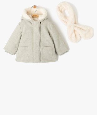 Manteau à capuche doublé peluche avec écharpe bébé fille vue1 - GEMO 4G BEBE - GEMO