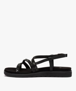 Sandales femme à talon plat et brides strass unies vue3 - GEMO (CASUAL) - GEMO