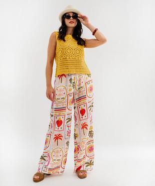 Pantalon en gaze de coton imprimée femme vue4 - GEMO(FEMME PAP) - GEMO