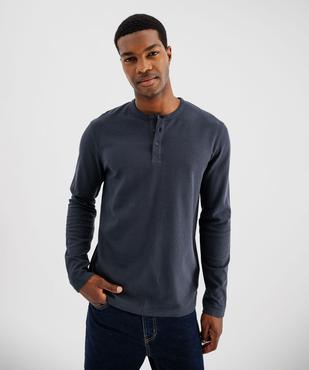 Tee-shirt manches longues en coton piqué avec col tunisien homme vue2 - GEMO 4G HOMME - GEMO