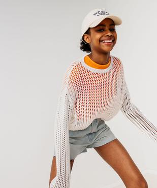 Pull court et loose en large maille ajourée fille vue9 - GEMO 4G FILLE - GEMO