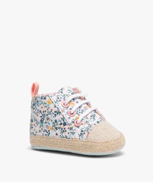 Chaussons de naissance bébé fille baskets en toile fleurie vue2 - GEMO 4G BEBE - GEMO