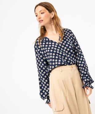 Blouse imprimée à col V et poignets froncés femme vue1 - GEMO 4G FEMME - GEMO