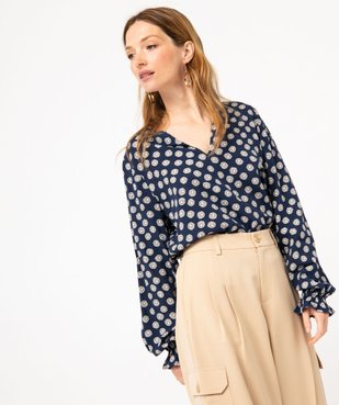 Blouse imprimée à col V et poignets froncés femme vue1 - GEMO(FEMME PAP) - GEMO