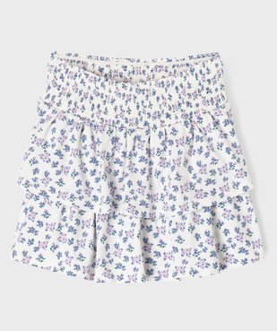 Jupe short fleurie à volants et taille à smocks fille vue1 - GEMO 4G FILLE - GEMO