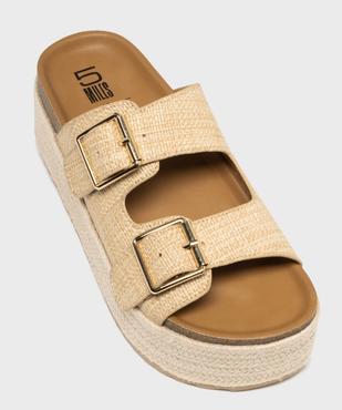 Mules plateforme 2 brides en textile effet raphia femme - 5 Miles vue5 - 5 MILES - GEMO