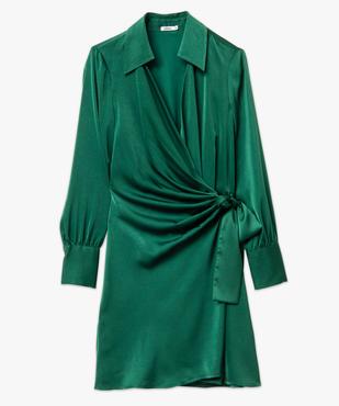 Robe portefeuille courte à manches longues en satin femme vue5 - GEMO(FEMME PAP) - GEMO