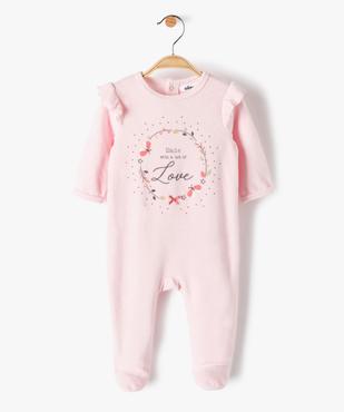 Pyjama bébé fille en velours avec volants sur les épaules vue1 - GEMO(BB COUCHE) - GEMO