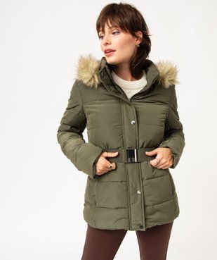 Blouson matelassé avec capuche à bord amovible et ceinture femme vue1 - GEMO(FEMME PAP) - GEMO