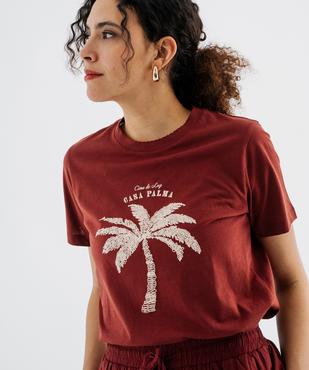 Tee-shirt manches courtes en jersey de coton imprimé à col festonné femme vue2 - GEMO(FEMME PAP) - GEMO