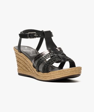 Sandales en cuir bride en T à talon compensé vue2 - GEMO(URBAIN) - GEMO