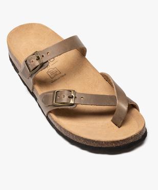 Mules femme à talon plat et brides entre-doigts en cuir vue5 - GEMO (CASUAL) - GEMO