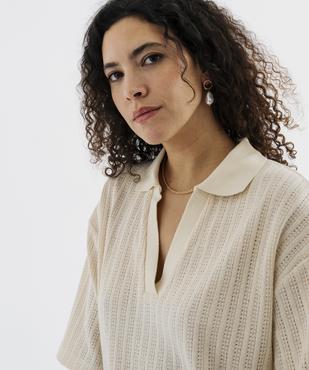 Polo en maille fantaisie ajourée femme - LuluCastagnette vue4 - LULUCASTAGNETTE - GEMO