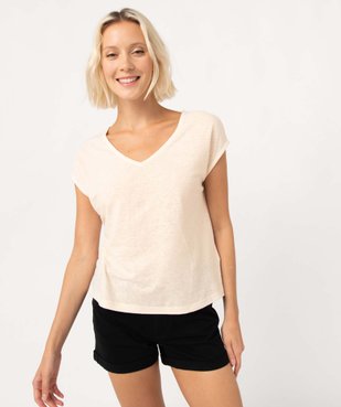 Tee-shirt femme à col V et manches ultra courtes vue1 - GEMO 4G FEMME - GEMO