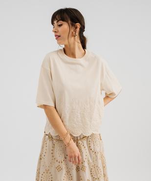 Tee-shirt manches courtes coupe oversize avec finitions dentelées femme vue1 - GEMO 4G FEMME - GEMO