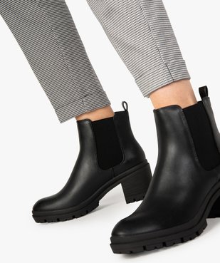 Boots femme chelsea unies à talon et semelle crantée vue1 - GEMO(URBAIN) - GEMO