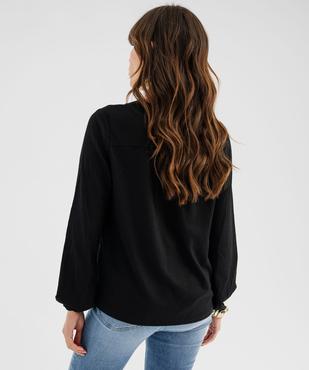 Tee-shirt à manches longues et col V en maille texturée femme vue4 - GEMO 4G FEMME - GEMO