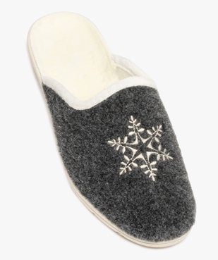 Chaussons femme confort mules en feutrine brodée flocon vue5 - GEMO(HOMWR FEM) - GEMO