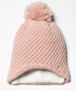 Bonnet fille avec pompon et doublure polaire chaude vue1 - GEMO(BEBE DEBT) - GEMO