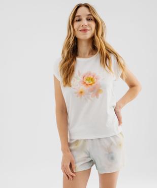 Haut de pyjama manches courtes loose à revers et broderie femme vue1 - GEMO 4G FEMME - GEMO