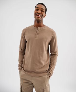 Tee-shirt manches longues en coton piqué avec col tunisien homme vue1 - GEMO 4G HOMME - GEMO