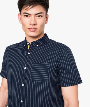 Chemise manches courtes marine à fines rayures  vue2 - GEMO (HOMME) - GEMO