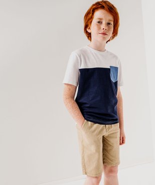 Tee-shirt manches courtes tricolore avec poche poitrine garçon vue1 - GEMO 4G GARCON - GEMO