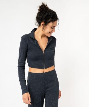 Sweat zippé court en maille côtelée femme vue1 - GEMO(FEMME PAP) - GEMO