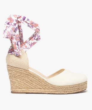 Sandales femme en toile avec semelle compensée en corde vue1 - GEMO 4G FEMME - GEMO